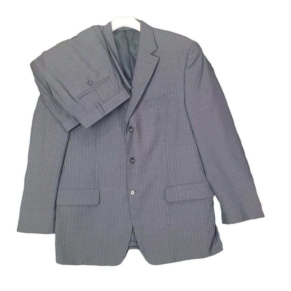 Michael Kors MMK Mens Professional 2-Piece Suit 43R Gray Pinstripe Wool Blend